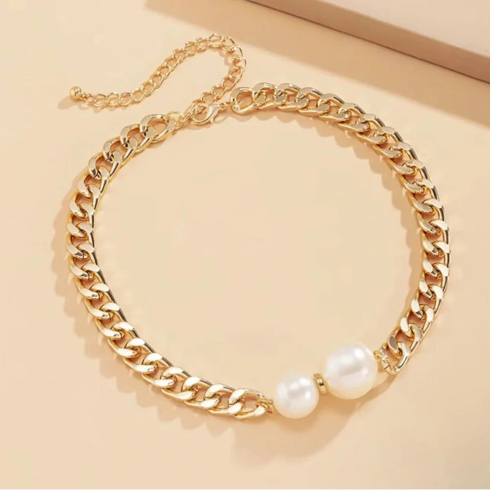Zara 14K Gold Plated Pearl Choker Chain Necklace - Picture 3 of 5